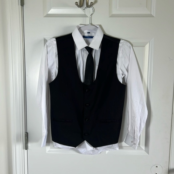 NWOT Boys Size 12 Perry Ellis 3 Piece Tuxedo Button Down Shirt with tie and vest - Picture 1 of 5